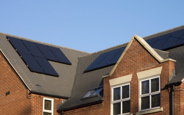 Solar panels on modern residential roof