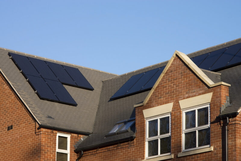 Solar panels on modern residential roof