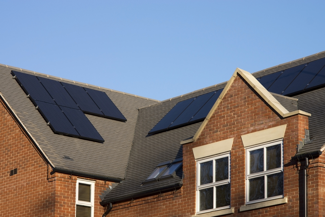 Solar panels on modern residential roof