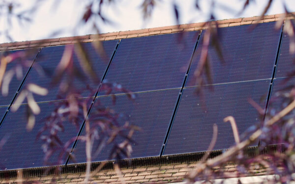 Solar panels on a building roof.