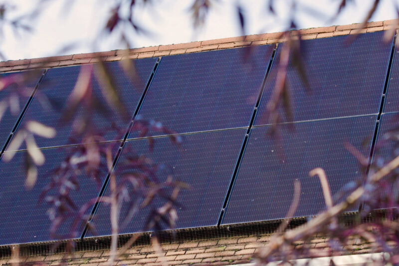 Solar panels on a building roof.